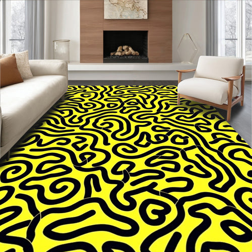 Abstract Black Line Yellow Pattern Rug