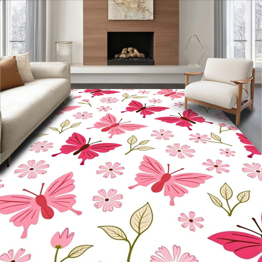 Pink Butterfly Blossom Pattern Rug