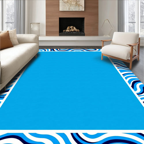 Abstract Blue Wave Pattern Rug