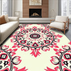 Circular Floral Design With Red Accents Rug