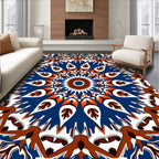 Bold Blue Brown Mandala Pattern Rug