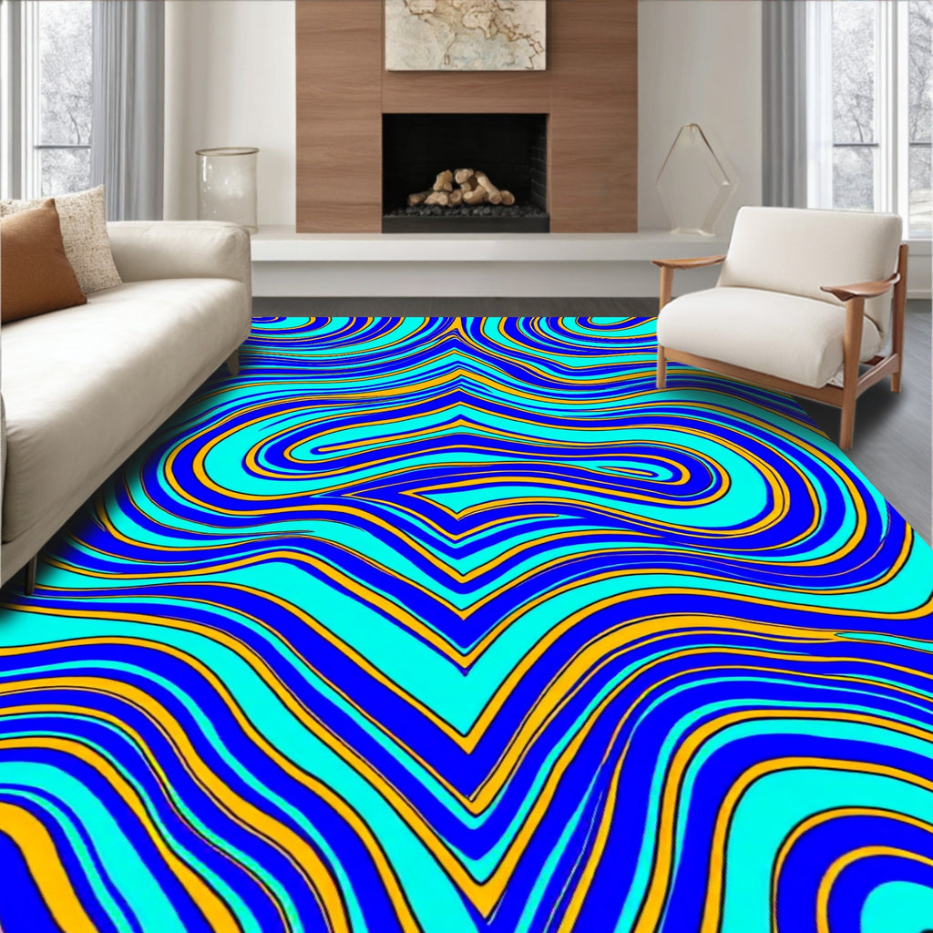 Blue Yellow Aqua Flow Rug