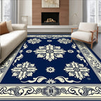 Classic Navy Floral Scroll Pattern Rug