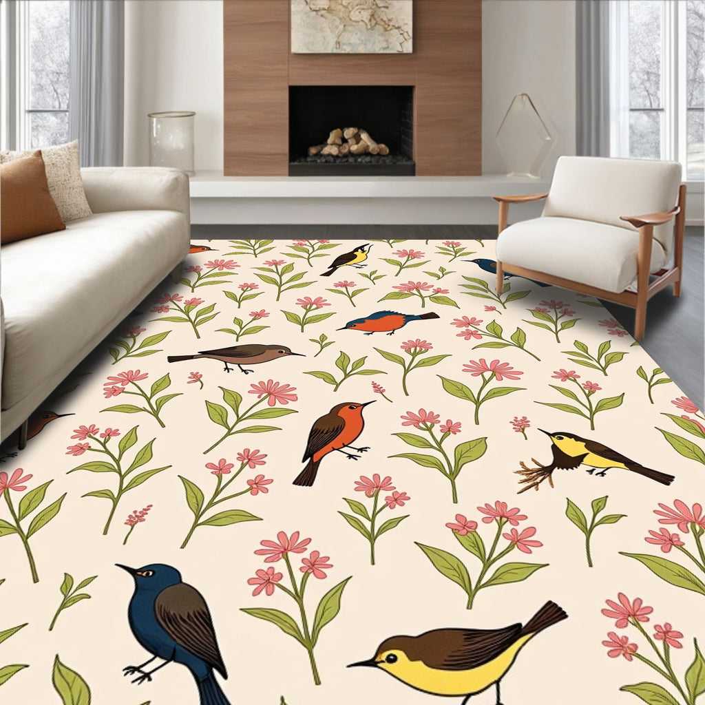 Charming Birds and Flowers Pattern Rug