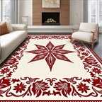 Deep Red Floral Star Border Design Rug
