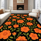 Bold Orange Floral Pattern Rug