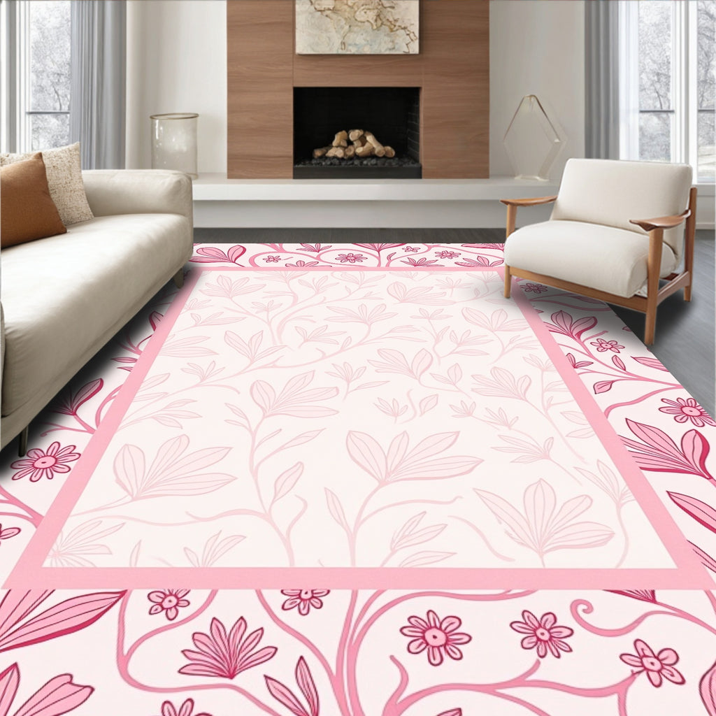 Pink Floral Vine Pattern Rug