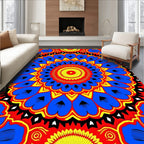 Vibrant Blue Yellow Sunburst Mandala Rug