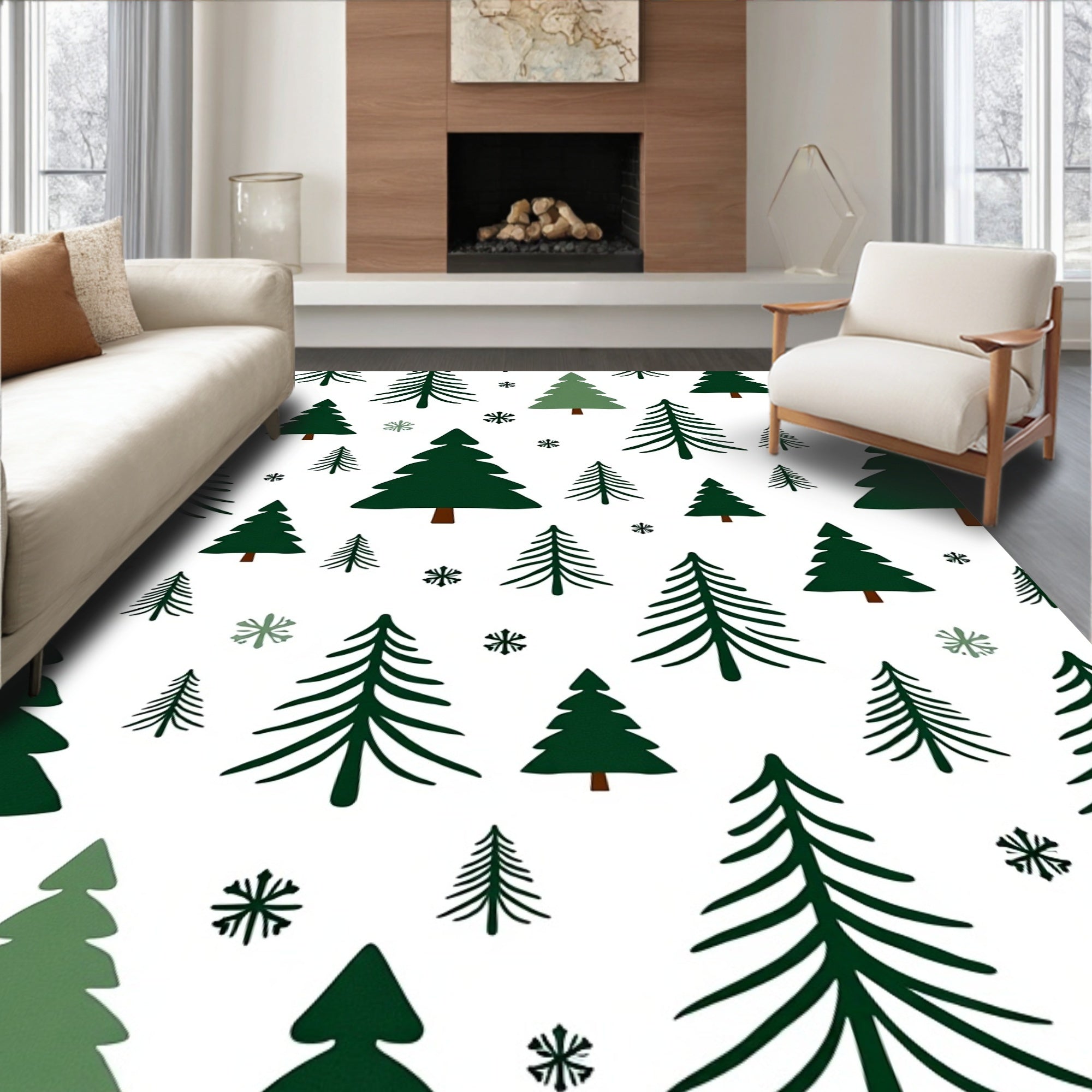 Forest Green Christmas Trees Scattered Meadow Rug