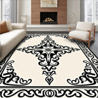 Black Cream Ornamental Scrollwork Pattern Rug
