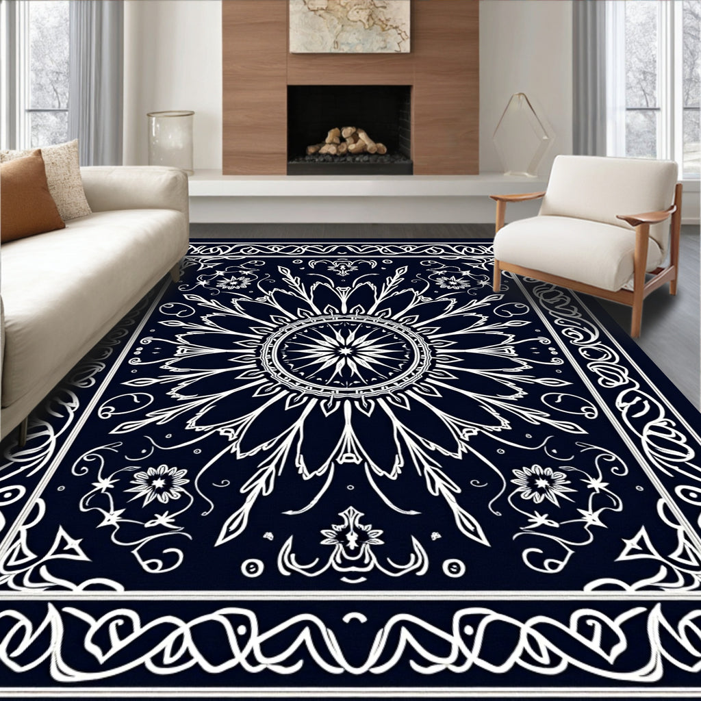 Ornate White Floral Mandala Rug