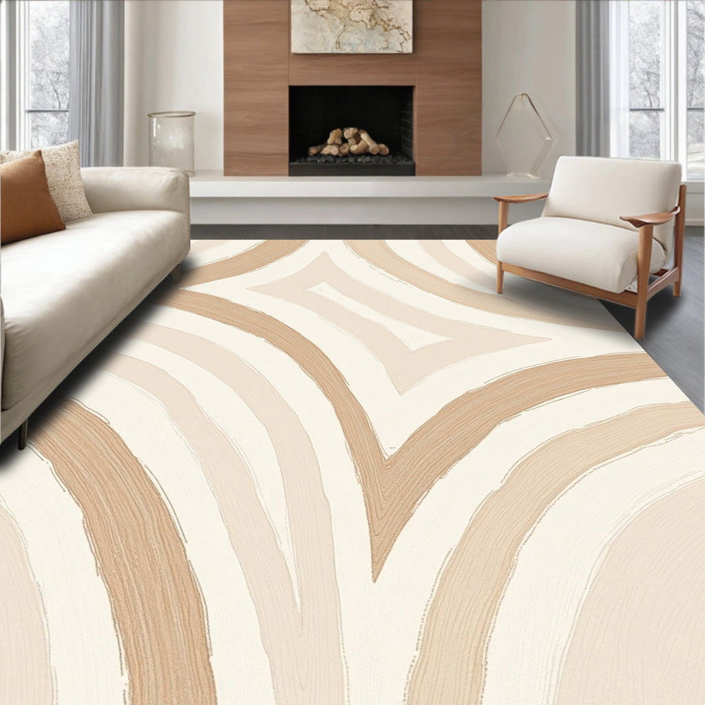 Neutral Arc Patterned Canvas Rug