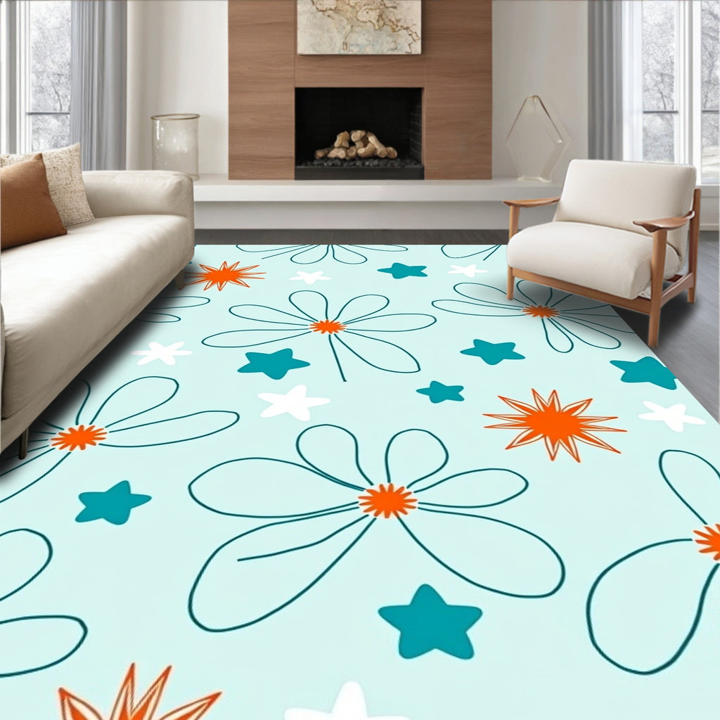 Whimsical Floral Star Design Rug