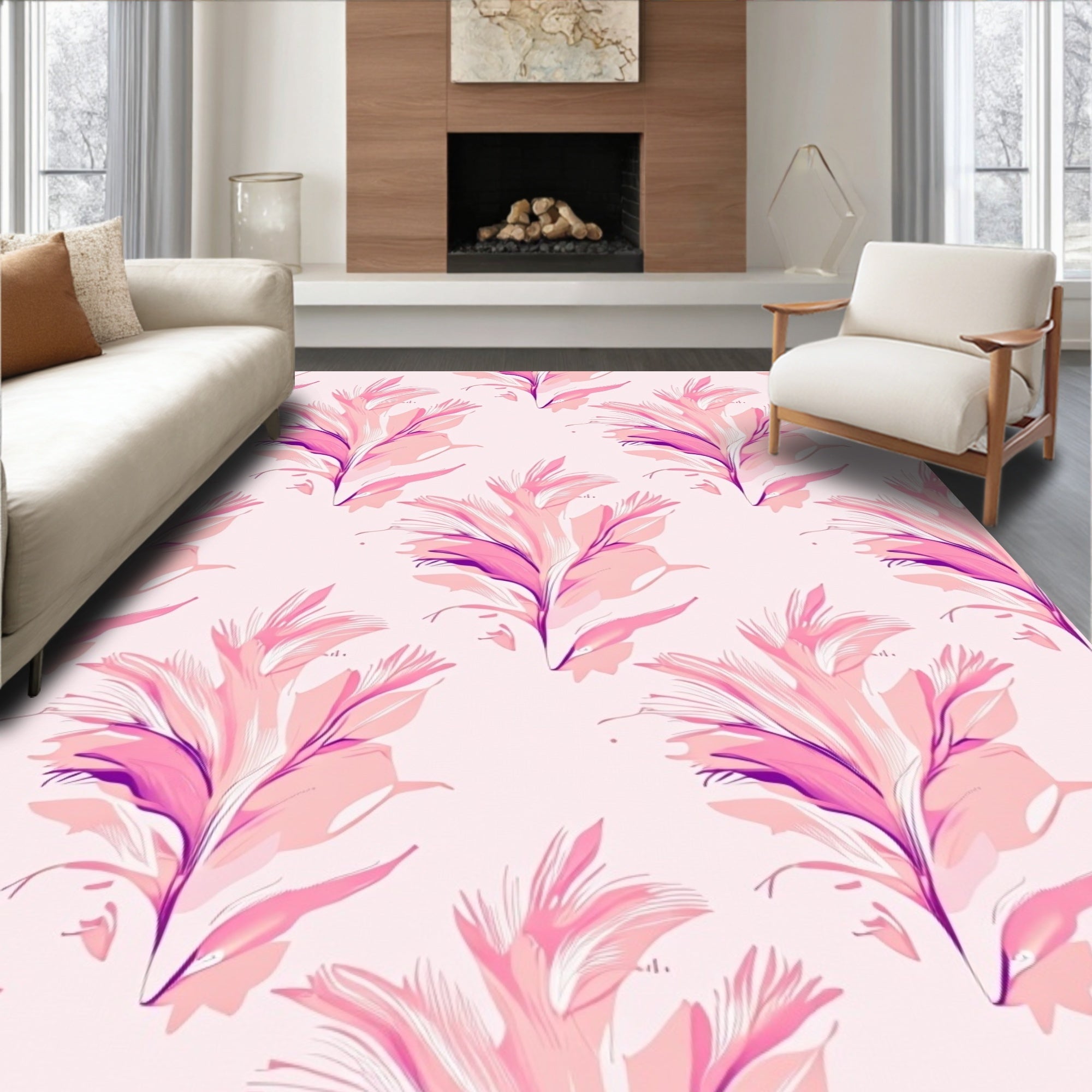 Abstract Pink Purple Floral Pattern Rug