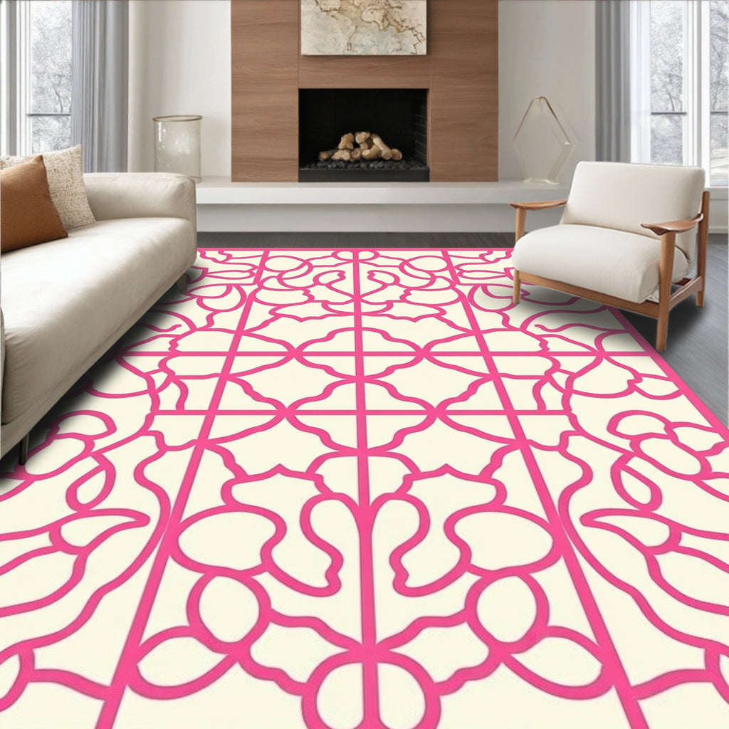 Coral Floral Lattice Openwork Rug