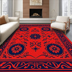 Red Navy Floral Medallion Design Rug