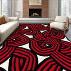 Bold Red Black Maze Pattern Rug