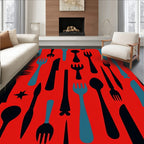 Red Cutlery Collage Rug