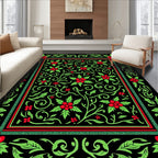 Crimson Berries Green Holly Scrollwork Rug