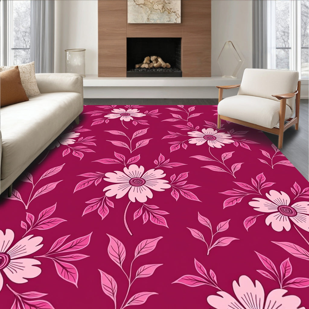 Vibrant Pink Floral Pattern Design Rug
