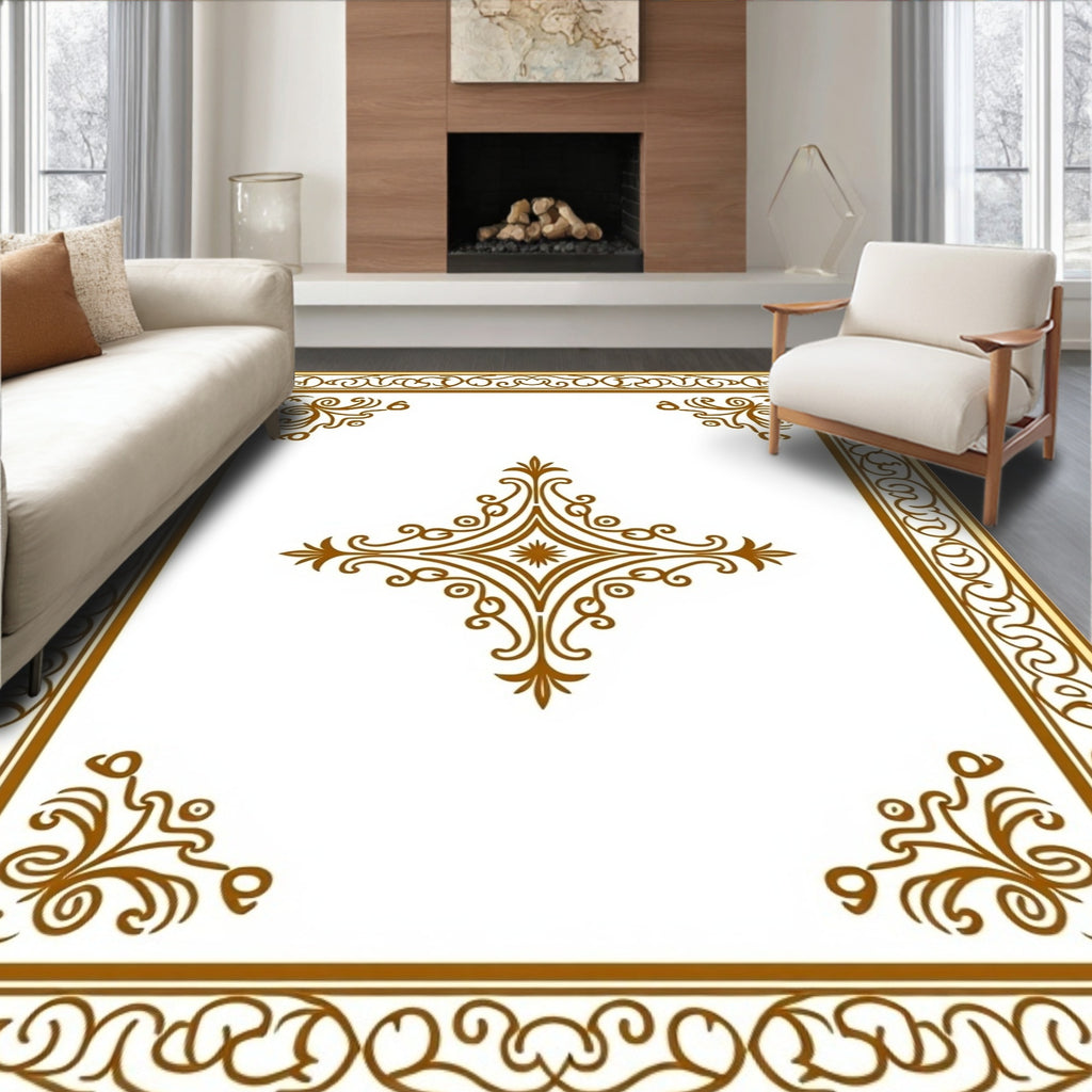 Ornate Medallion Scrollwork and Border Design Rug