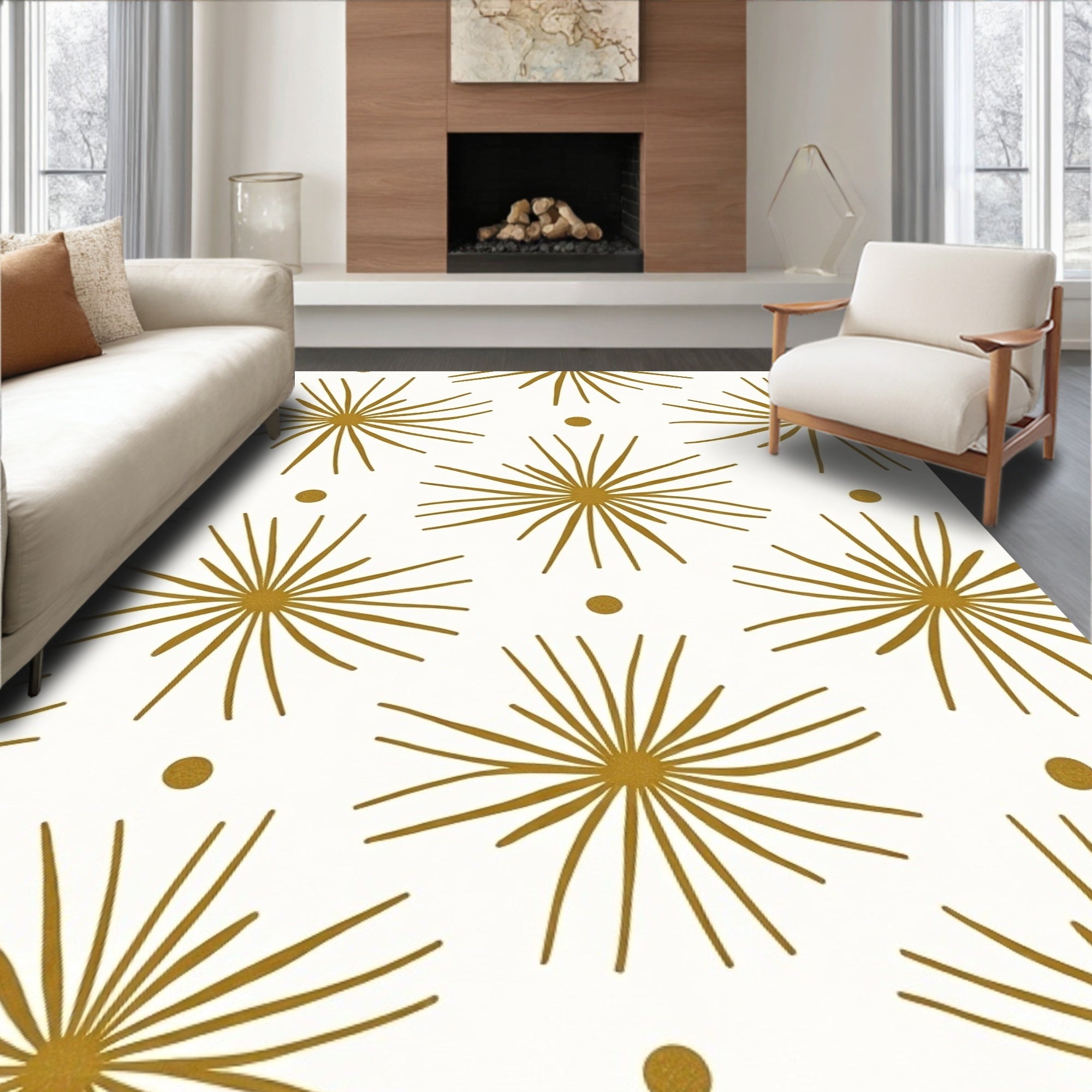 Gold Starburst With Dots Pattern Rug
