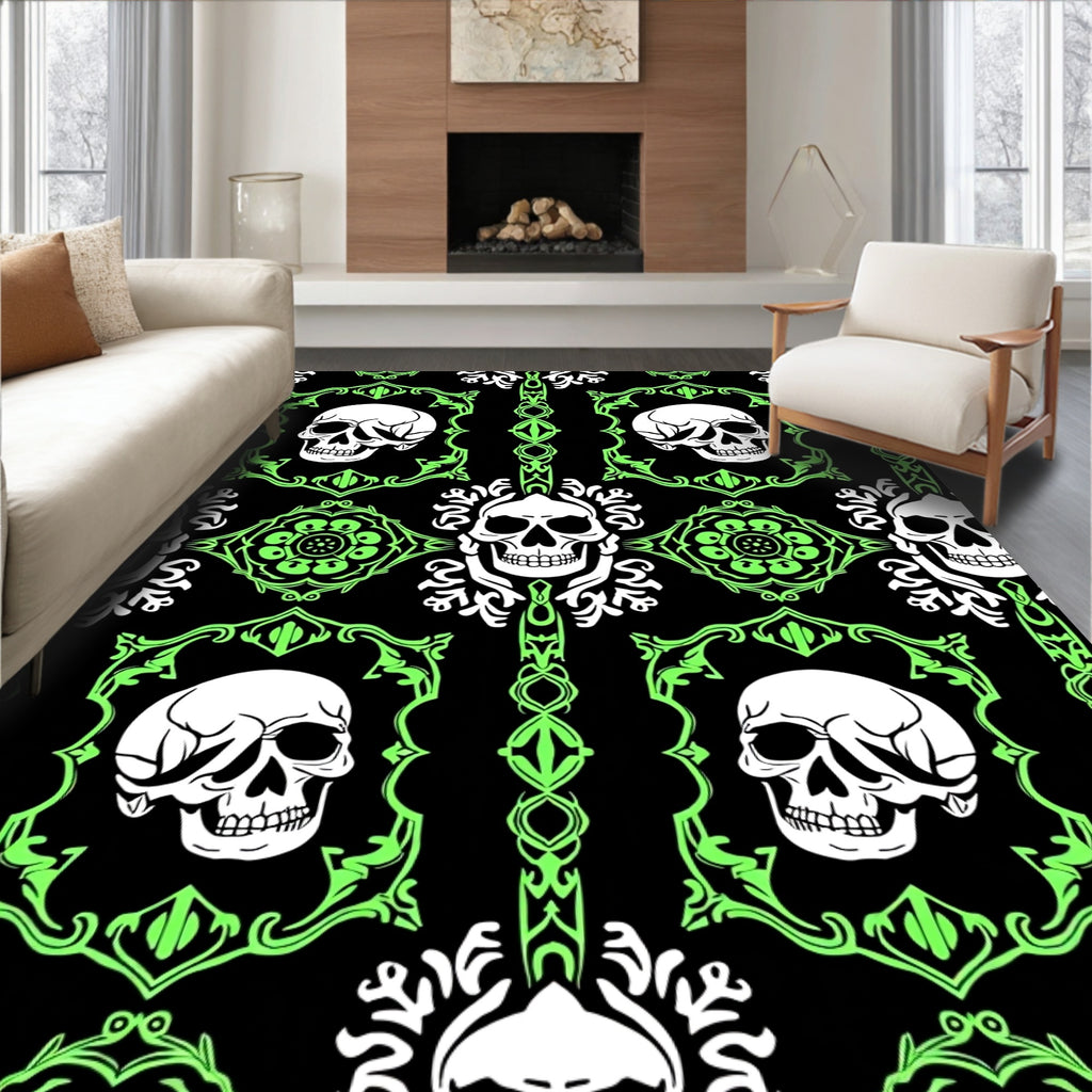 Gothic Skull Neon Damask Rug