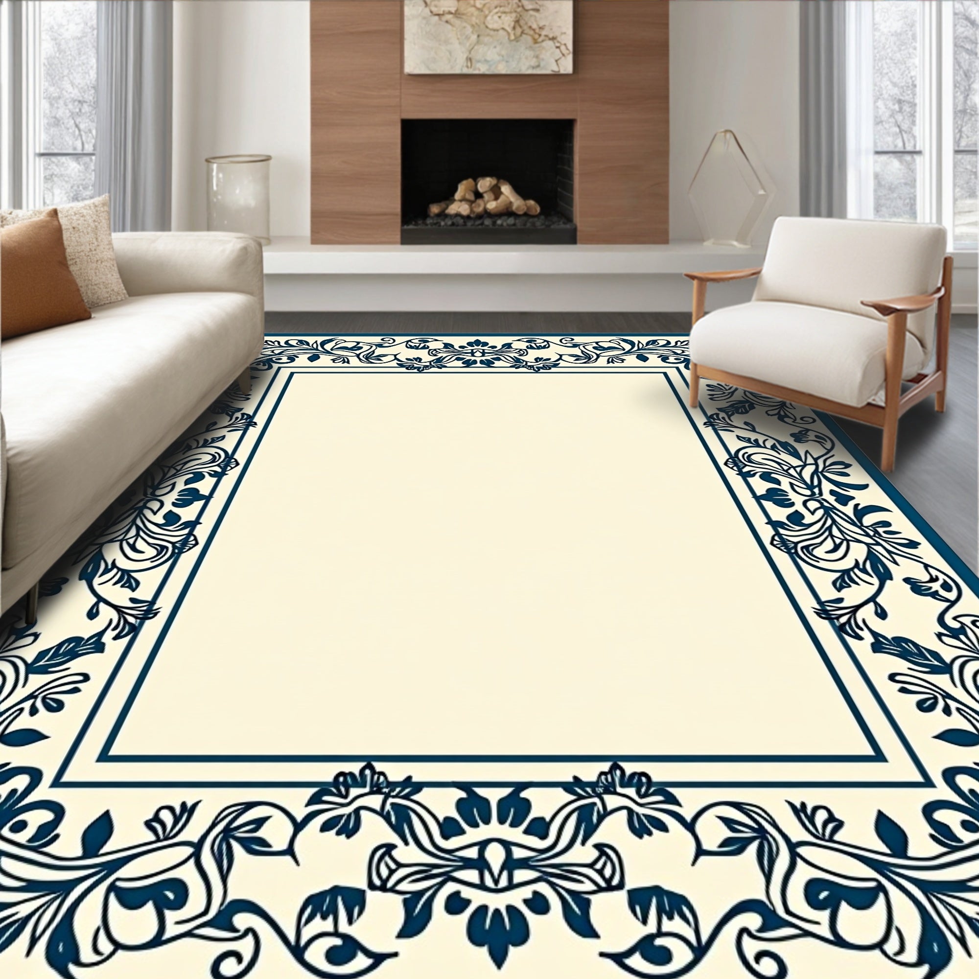 Dark Blue Floral Ornament Rug
