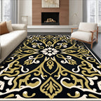 Intricate Gold Floral Damask Design Rug