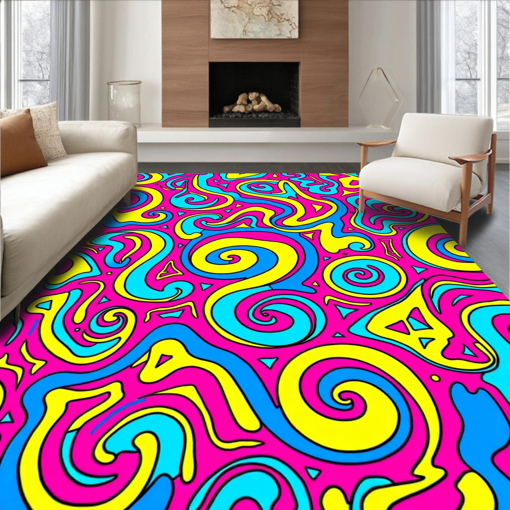 Psychedelic Swirls Neon Pattern Rug