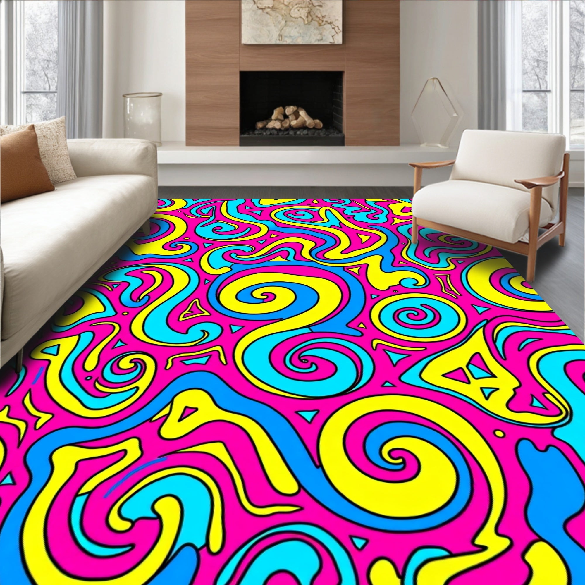 Psychedelic Swirls Neon Pattern Rug