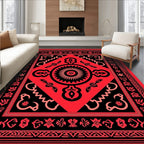 Bold Red Black Floral Medallion Rug
