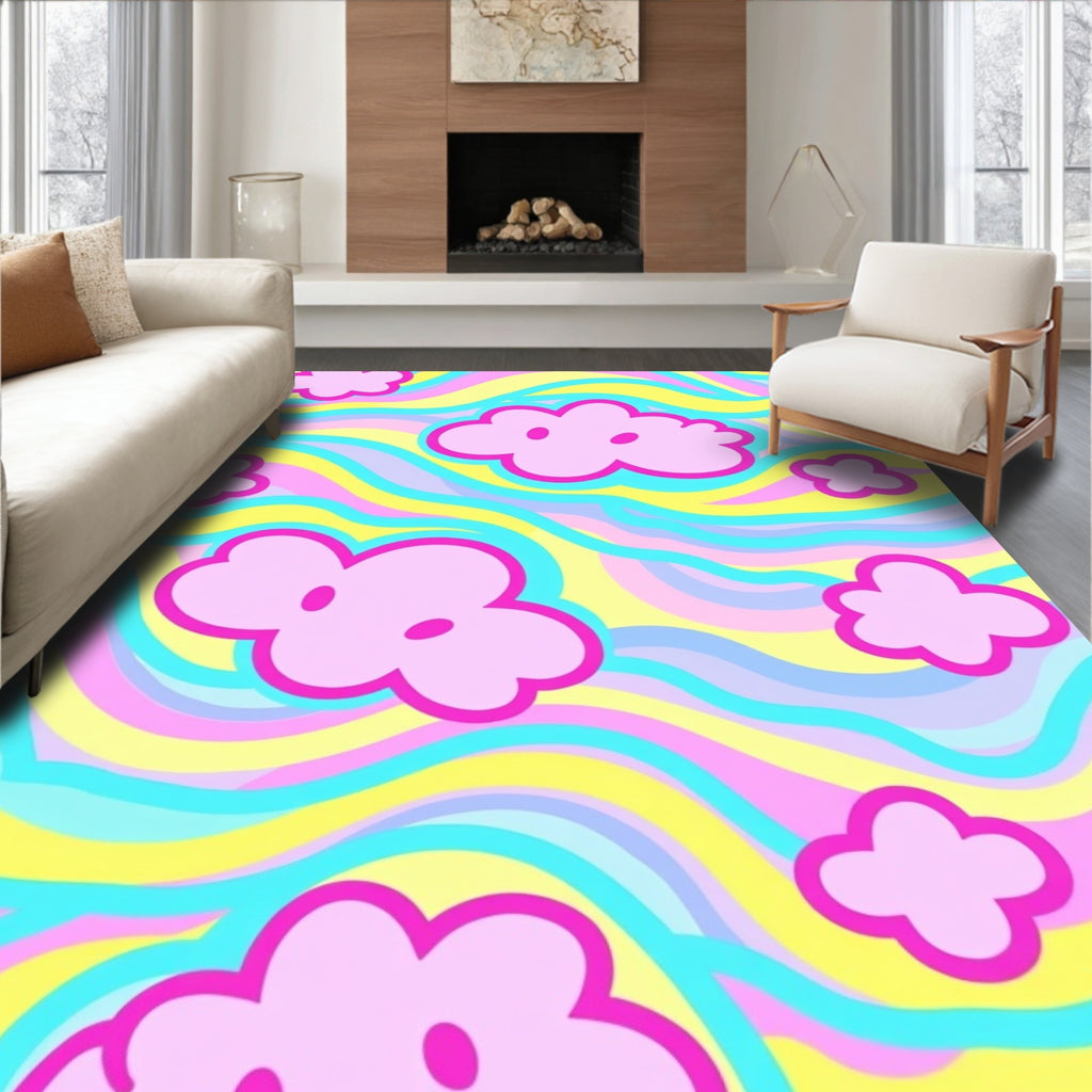 Pink Cloud Wavy Pastel Pattern Rug