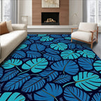 Tropical Leaf Pattern Blue Rug