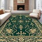 Classic Emerald Gold Floral Border Rug