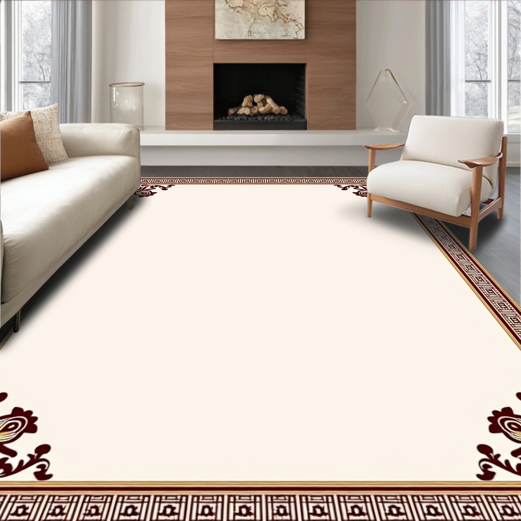 Classic Floral Geometric Border Design Rug