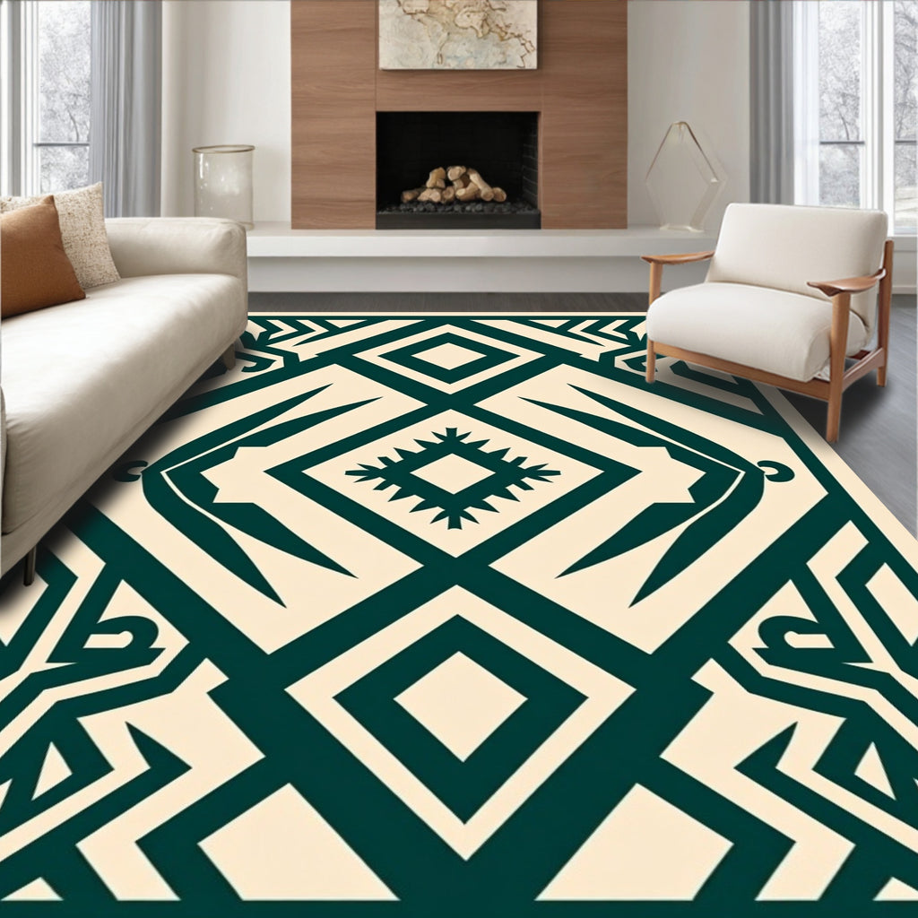 Bold Teal Geometric Diamond Rug