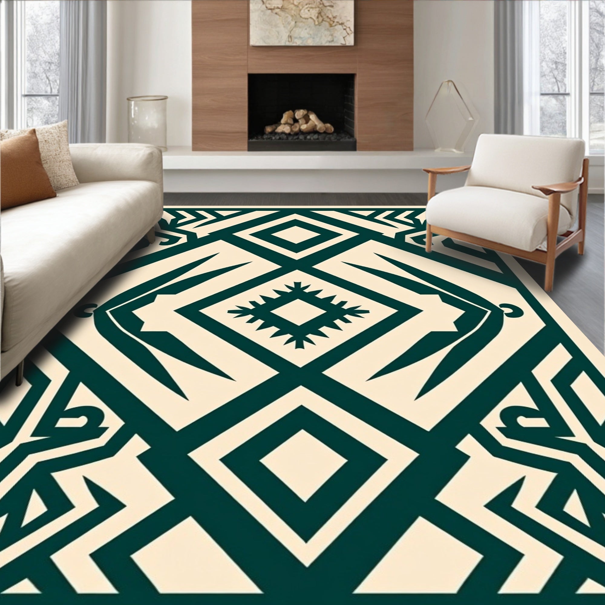 Bold Teal Geometric Diamond Rug