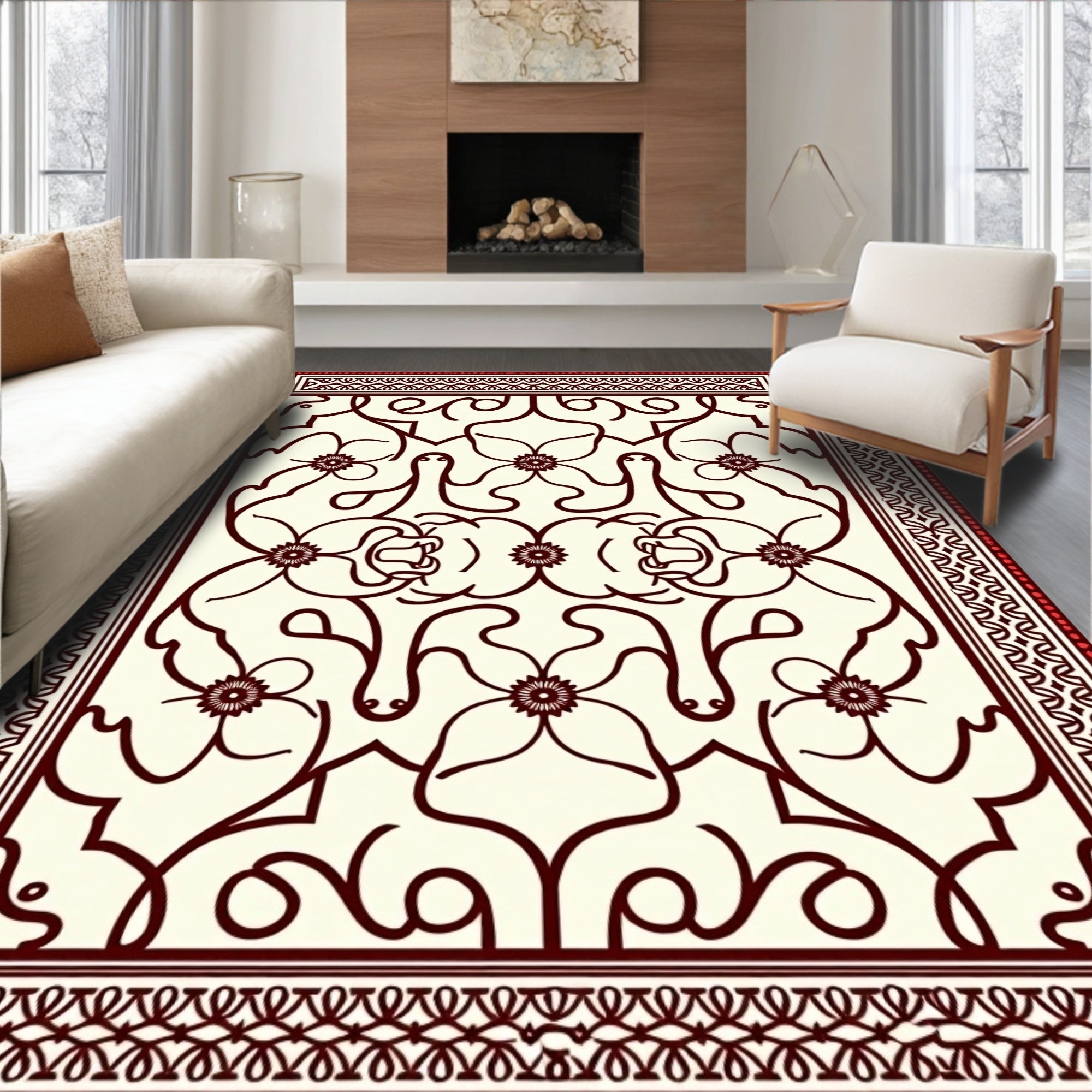 Ornate Floral Red Pattern Rug