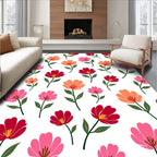 Whimsical Floral Pattern Red Pink Orange Rug