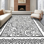 Swirling Floral Vines Bordered Abstract Rug