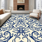 Classic Damask Blue Floral Repeating Design Rug