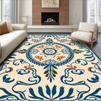 Ornate Blue and Orange Floral Medallion Rug