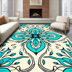 Aqua Floral Medallion Pattern Rug