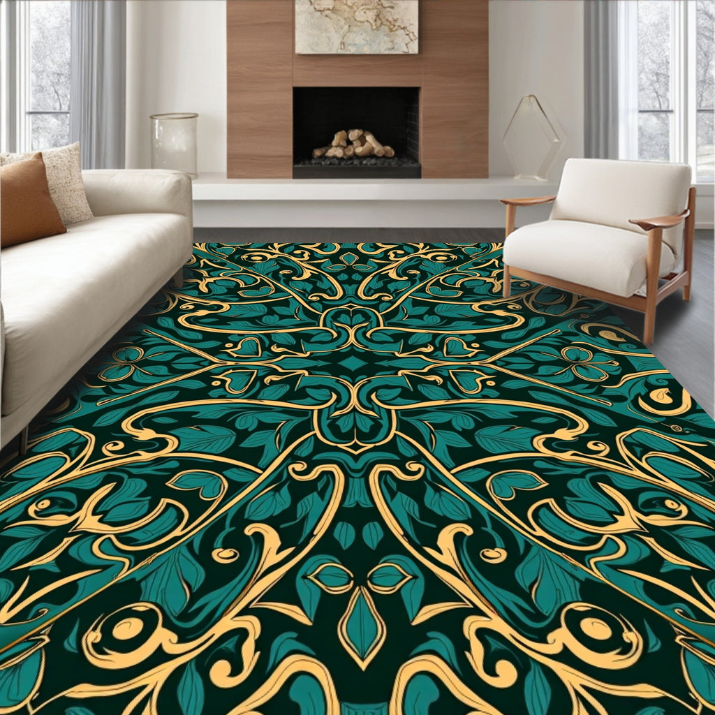 Art Nouveau Green Gold Floral Rug