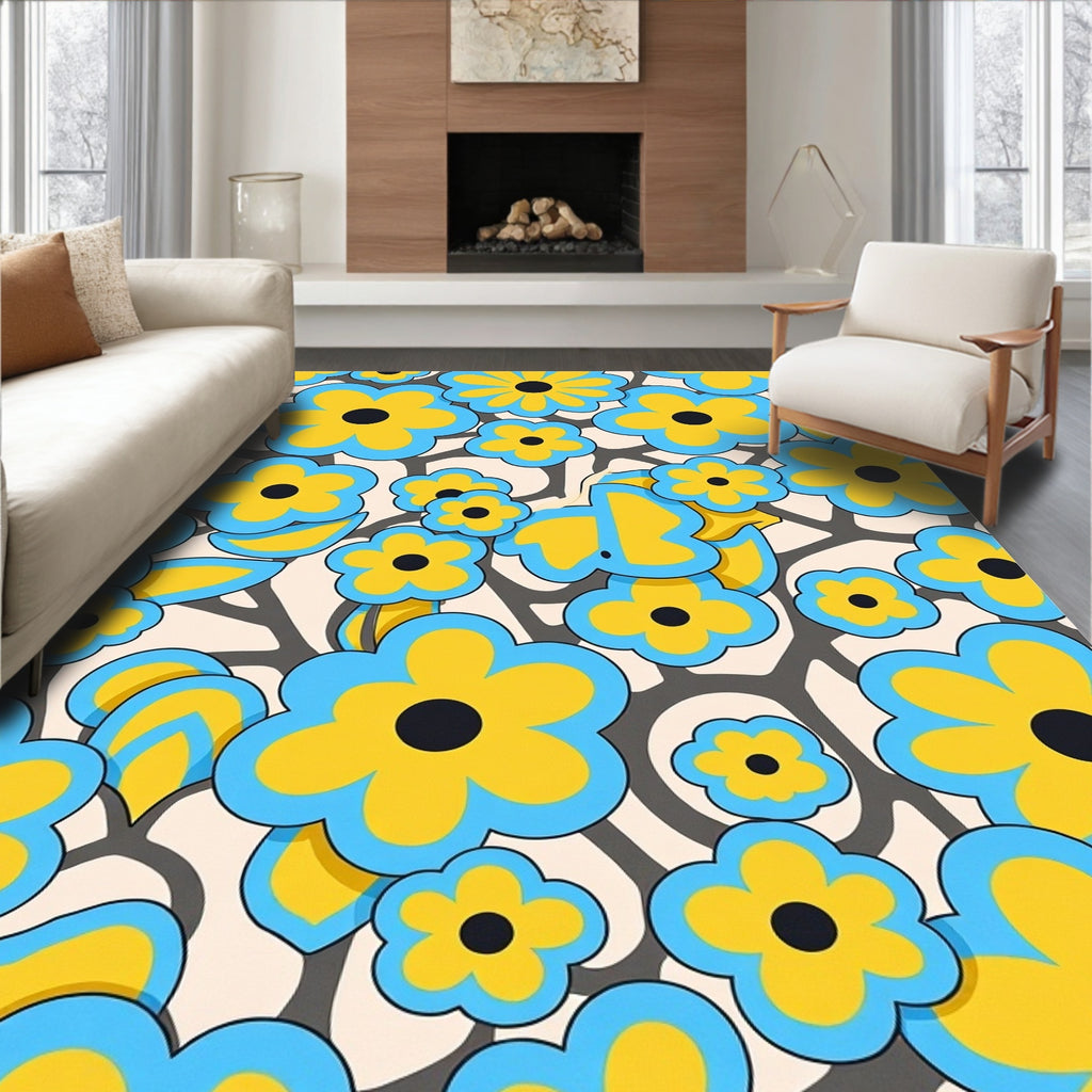 Retro Floral Daisy Pattern Rug