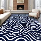 Abstract Blue White Wavy Stripes Rug