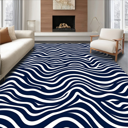 Abstract Blue White Wavy Stripes Rug