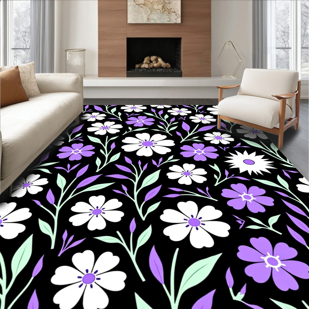 Purple White Floral Spring Pattern Rug
