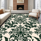 Dark Green Floral Damask Pattern Rug